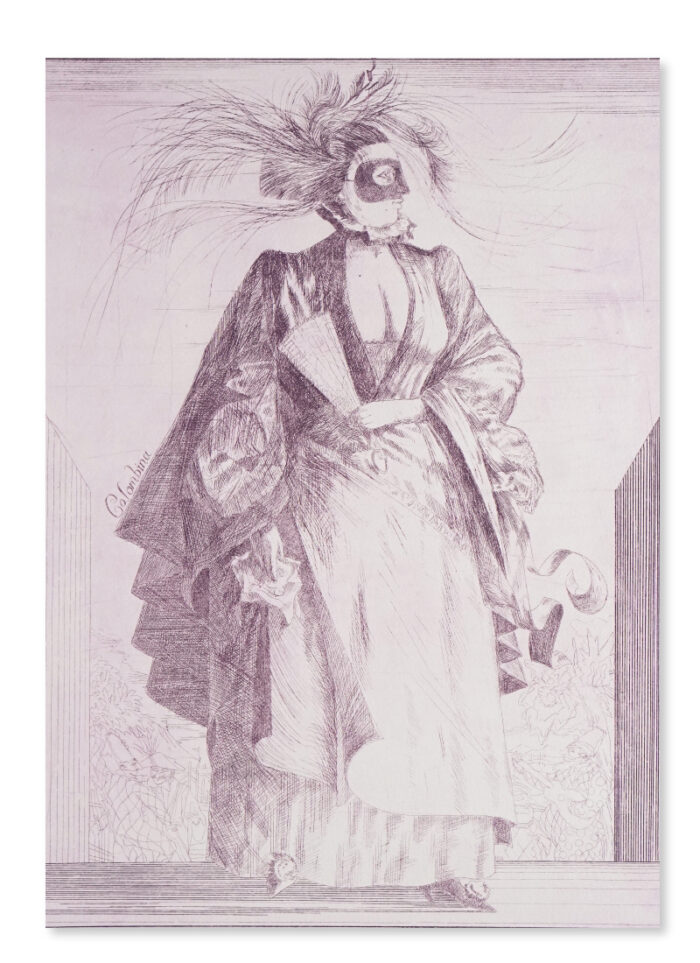 Colombina Pecsenke Commedia Dell'Arte akwaforta etching