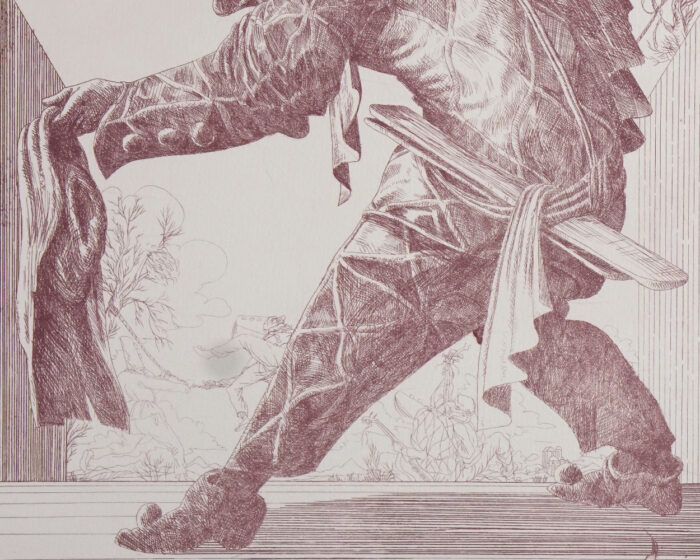 Arlecchino Pecsenke Commedia Dell'Arte etching akwaforta